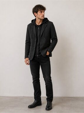 Parasuco men’s charcoal fleece hoodie blazer Y2K-inspired urban zip up button